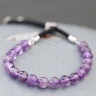 925 Verzilverde Edelsteen Armband met Zwart Gekleurd Koord - Amethist