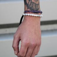 925 Verzilverde Edelsteen Armband met Marine Blauw Koord -Witte Howliet
