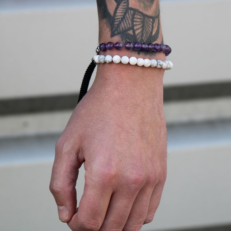 925 Verzilverde Edelsteen Armband met Marine Blauw Koord -Witte Howliet