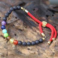 18K Goud Vergulde Edelsteen Armband met Oranje Gekleurd Koord -Lavasteen Chakra