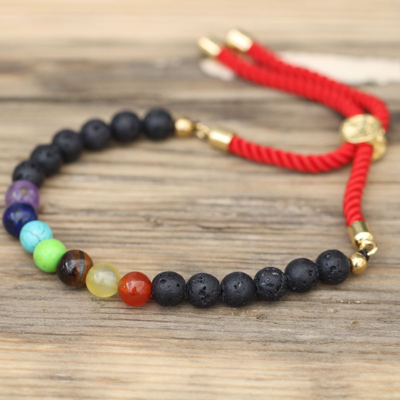 18K Goud Vergulde Edelsteen Armband met Oranje Gekleurd Koord -Lavasteen Chakra