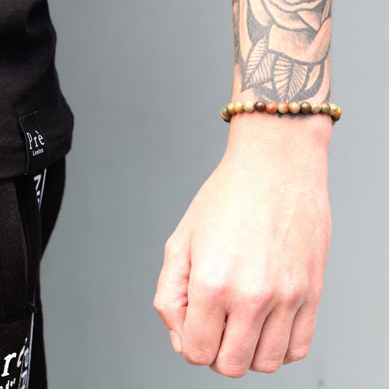 18K Goud Vergulde Edelsteen Armband met Zwart Gekleurd Koord - Tijgeroog