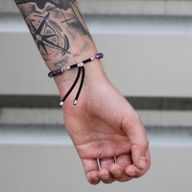 925 Verzilverde Edelsteen Armband met Grijs Gekleurd Koord - Dalmation Jaspis
