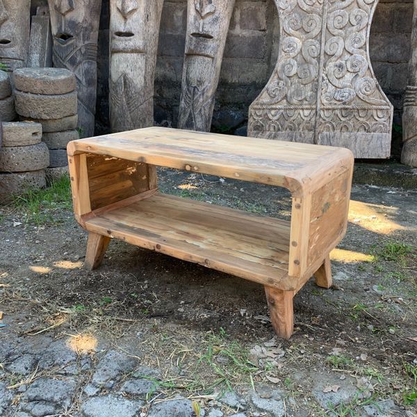 Kleine Ronde Salontafel - Gerecycled Teakhout -80 x 50 x 40cm