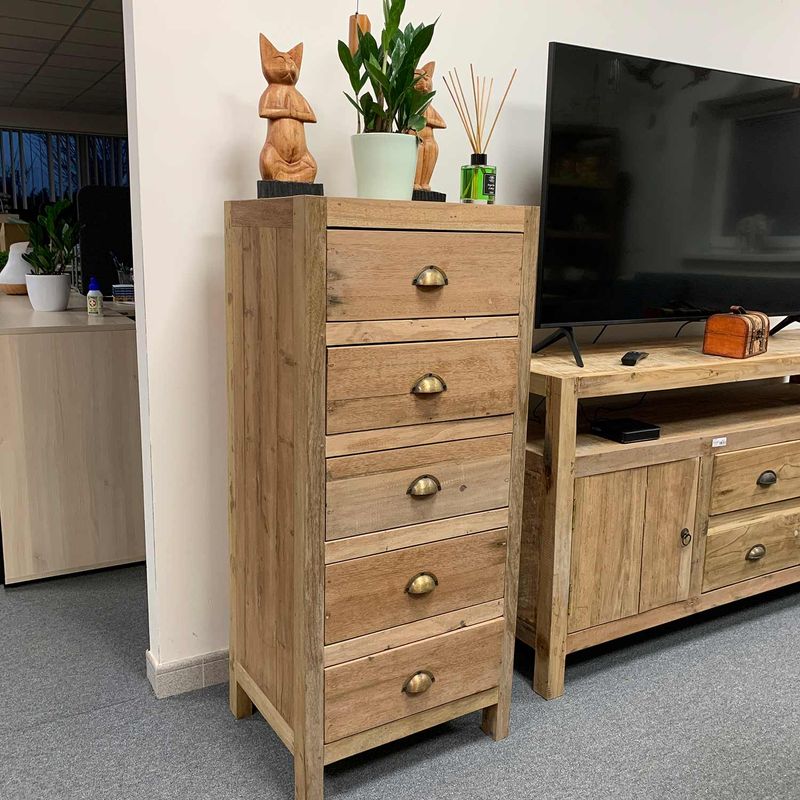 Hoge Kast met 5 Laden - Gerecycled Hardhout - 48 x 40 x 110cm