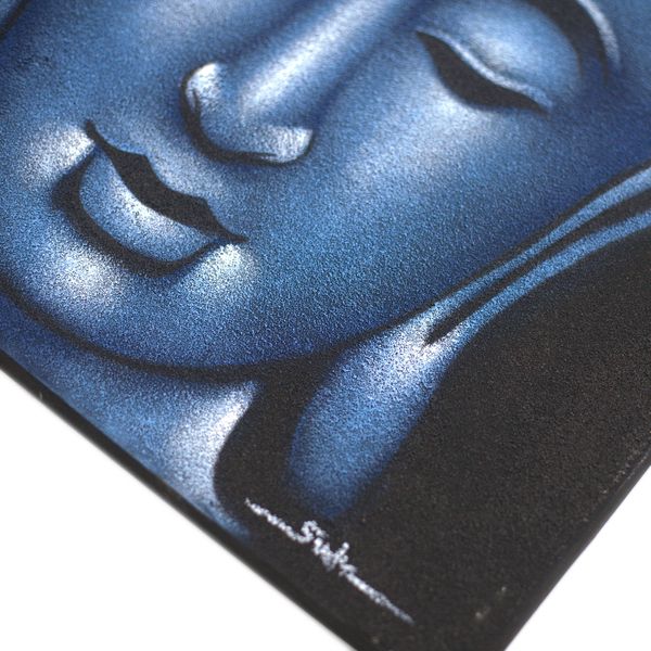 Boeddha Schilderij - Blauw & Zandkleurige Afwerking
