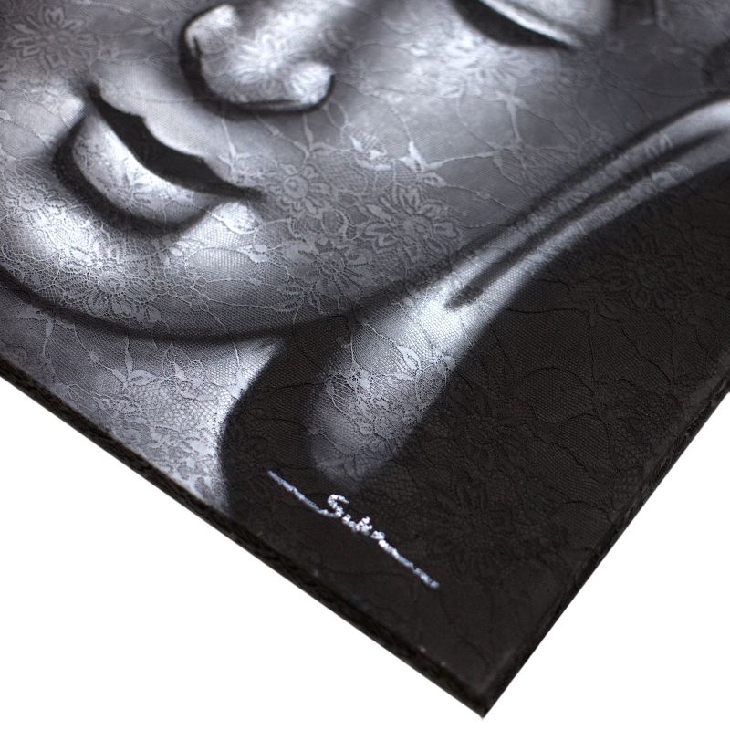 Boeddha Schilderij - Grijs Brokaat Detail