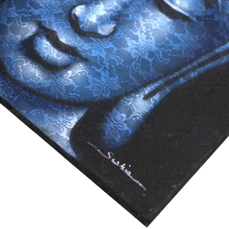Boeddha Schilderij - Blauw Brokaat Detail