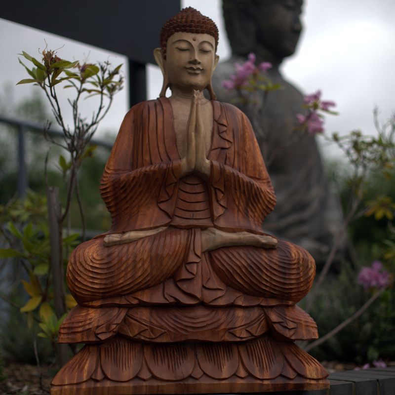 Hand Gesneden Boeddha Beeld - 80cm Bidden