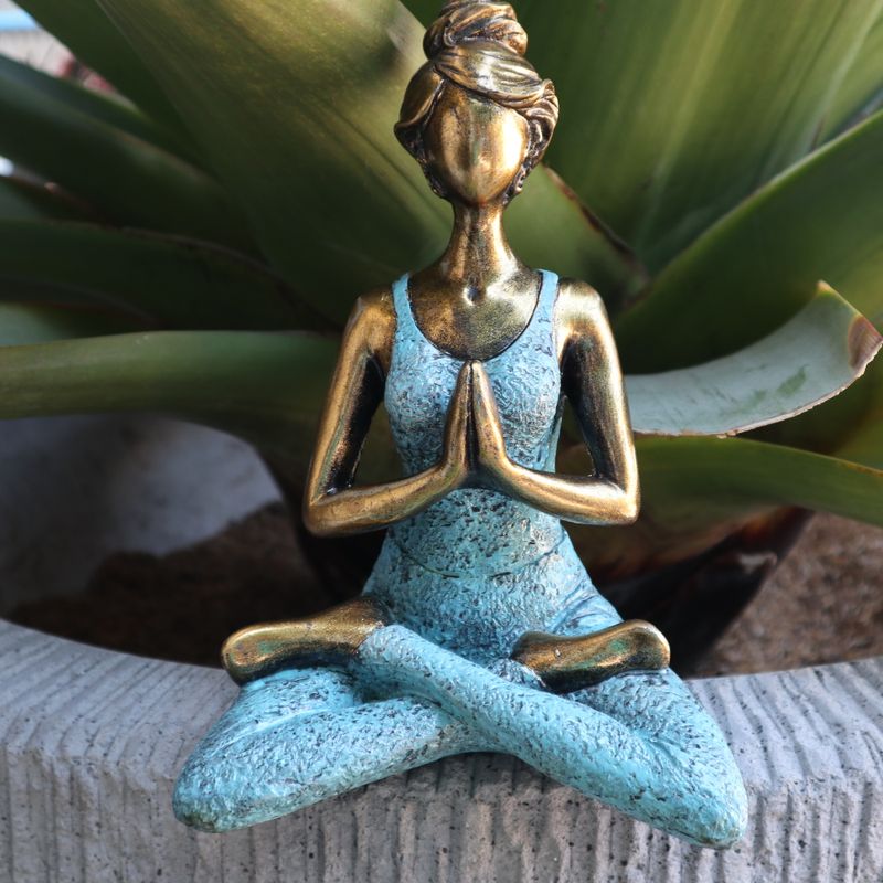 Yoga Beeldje - Vrouw - Brons & Turkoois - 24cm