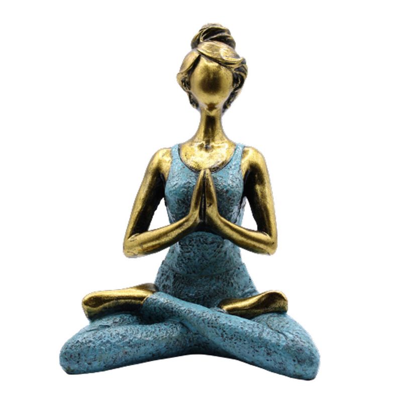 Yoga Beeldje - Vrouw - Brons & Turkoois - 24cm