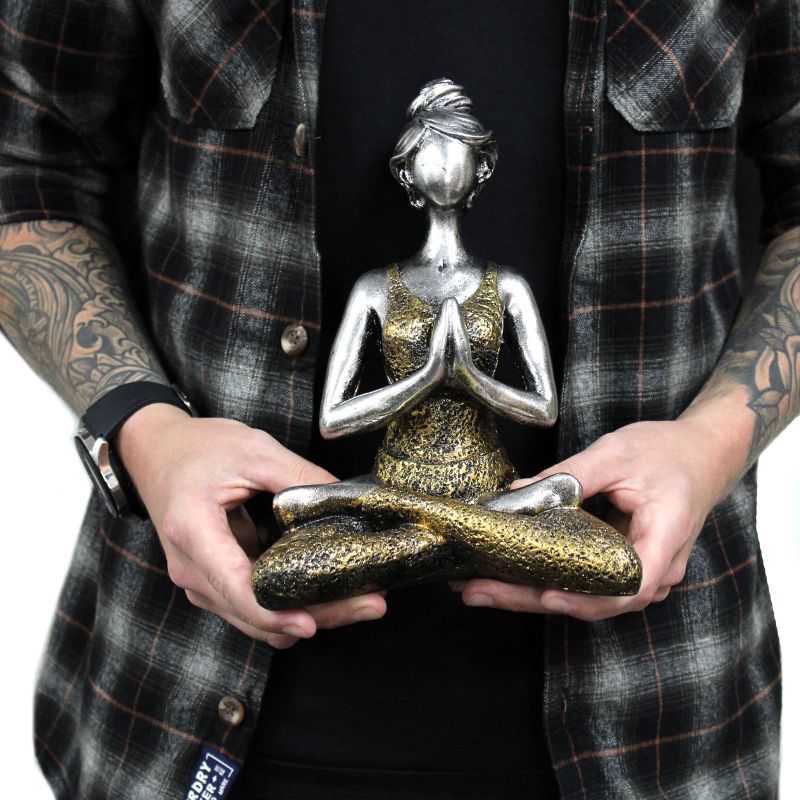 Yoga Beeldje - Vrouw - Brons & Turkoois - 24cm