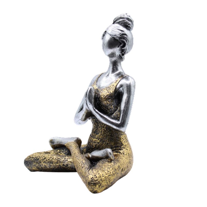 Yoga Beeldje - Vrouw - Zilver & Goud - 24cm