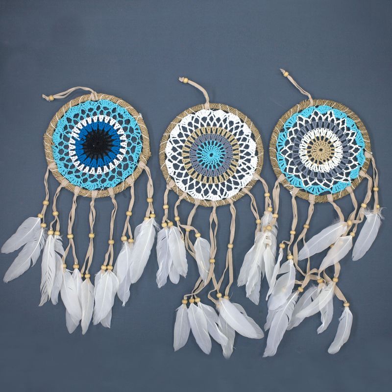 Pastel Blauw Macramé Dromenvanger - 16cm (Mixed Kleuren)