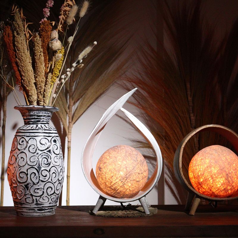 Natuurlijke Kokos Blad Lamp - Wit wash Overslag