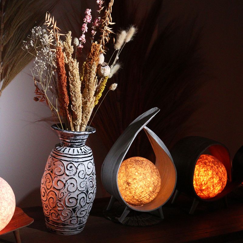 Natuurlijke Kokos Blad Lamp - Grijs wash Overslag