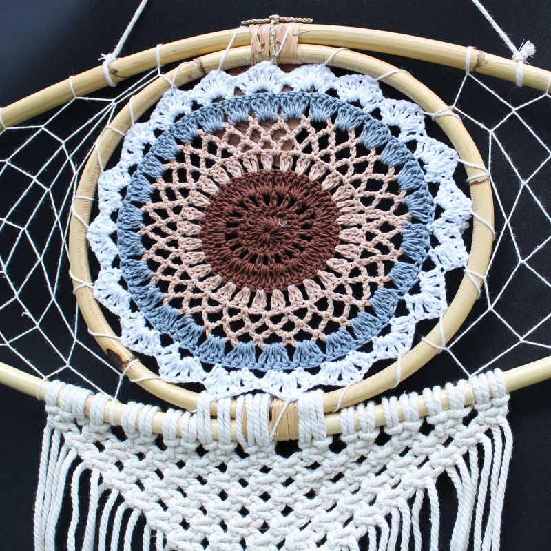 Bescherming Droomvanger - Large - Macrame Oog Wit / Grijs / Bruin
