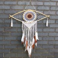 Bescherming Droomvanger - Large - Macrame Oog Wit / Grijs / Bruin