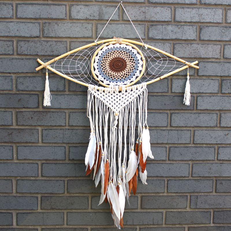 Bescherming Droomvanger - Large - Macrame Oog Wit / Grijs / Bruin