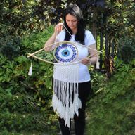 Bescherming Droomvanger - Large - Macrame Oog Blauw / Wit / Roze