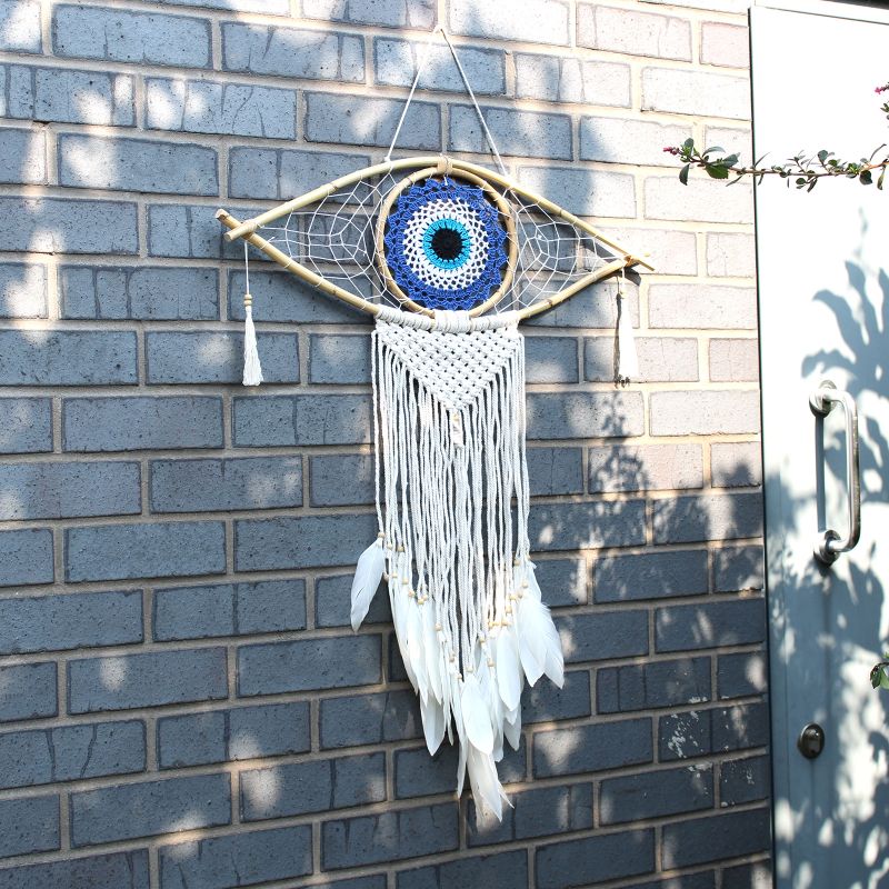 Bescherming Droomvanger - Large - Macrame Oog Wit / Grijs / Bruin