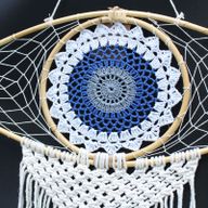 Bescherming Droomvanger - Large - Macrame Oog Wit / Blauw/ Grijs