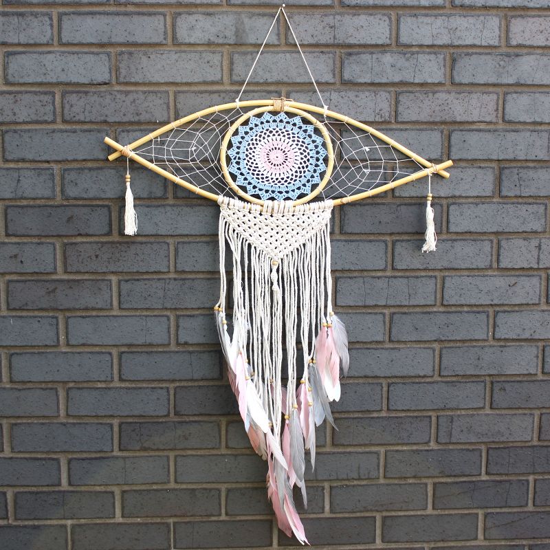 Bescherming Droomvanger - Large - Macrame Oog Blauw / Wit / Roze