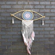 Bescherming Droomvanger - Large - Macrame Oog Blauw / Wit / Roze