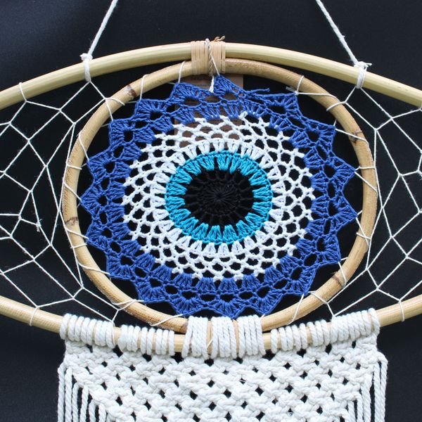 Bescherming Droomvanger - Large - Macrame Boze Oog Blauw / Wit / Zwart
