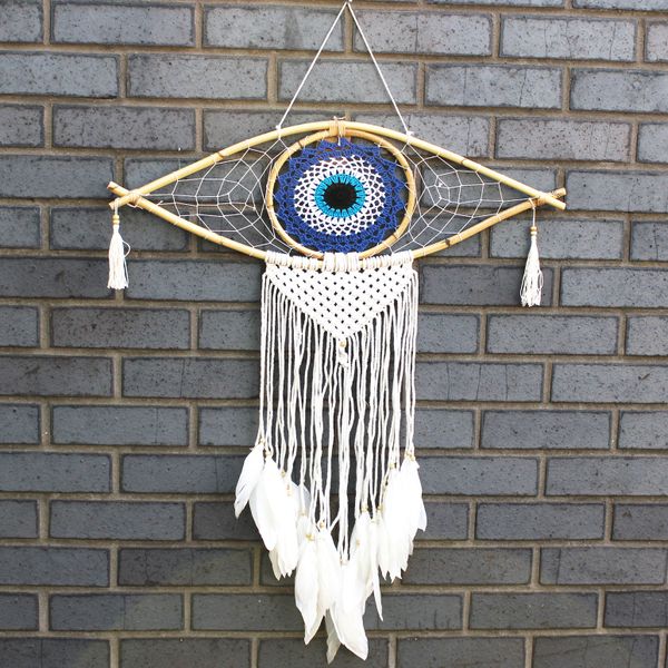 Bescherming Droomvanger - Large - Macrame Boze Oog Blauw / Wit / Zwart