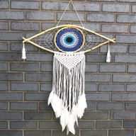 Bescherming Droomvanger - Large - Macrame Boze Oog Blauw / Wit / Zwart