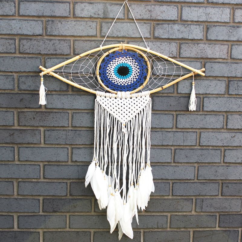 Bescherming Droomvanger - Large - Macrame Boze Oog Blauw / Wit / Zwart
