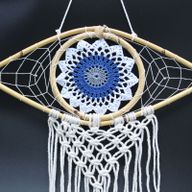 Bescherming Droomvanger - Medium - Macrame Oog Wit /Blauw / Grijs