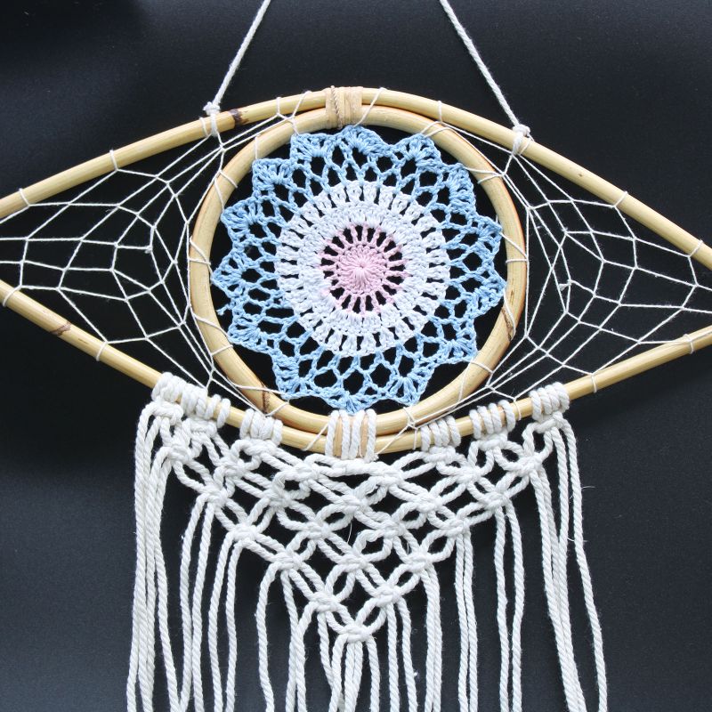 Bescherming Droomvanger - Medium - Macrame Oog Wit / Blauw / Roze