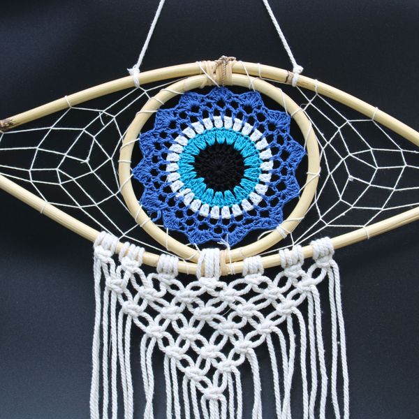 Bescherming Droomvanger - Medium - Macrame Boze Oog Blauw / Wit / Zwart