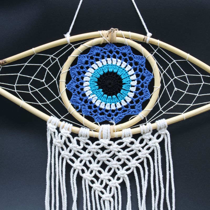 Bescherming Droomvanger - Medium - Macrame Boze Oog Blauw / Wit / Zwart