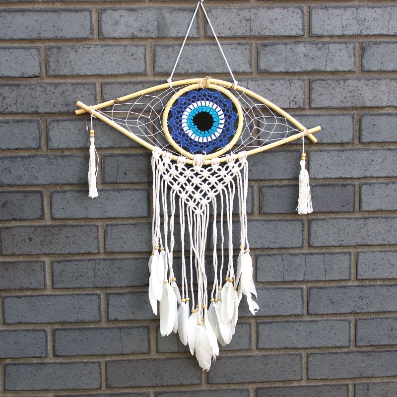 Bescherming Droomvanger - Medium - Macrame Boze Oog Blauw / Wit / Zwart