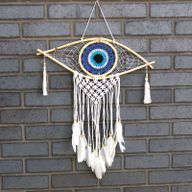 Bescherming Droomvanger - Medium - Macrame Boze Oog Blauw / Wit / Zwart