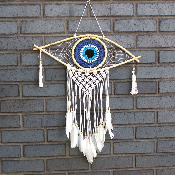 Bescherming Droomvanger - Medium - Macrame Boze Oog Blauw / Wit / Zwart