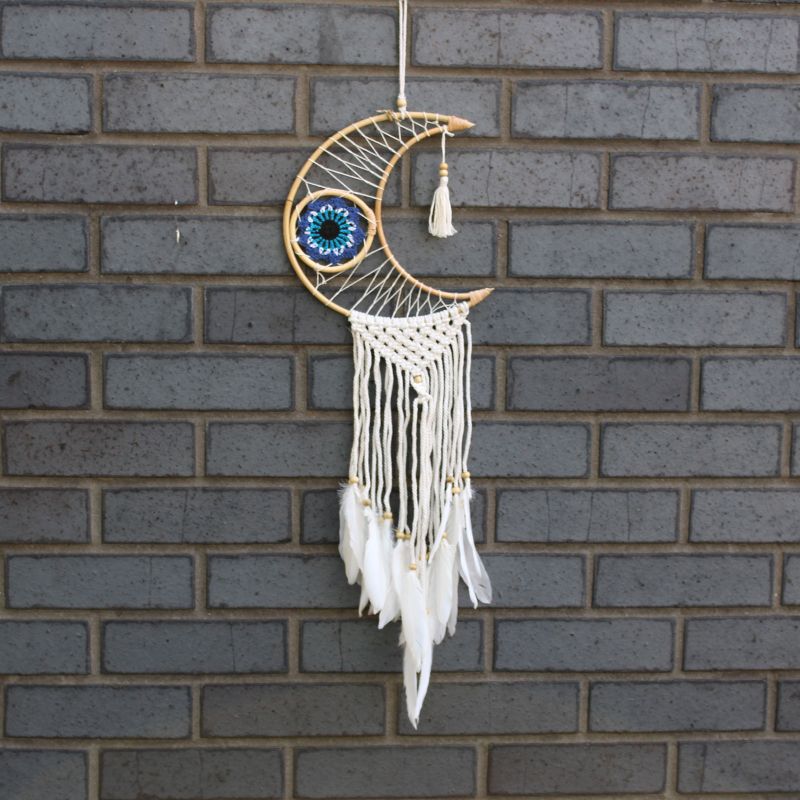 Bescherming Droomvanger - Macrame Maan Gemengde Kleuren