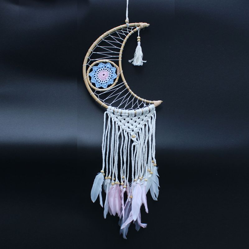 Bescherming Droomvanger - Macrame Maan Gemengde Kleuren