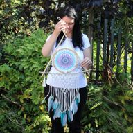 Bescherming Droomvanger - Large - Macrame Piramide Wit / Turkoois