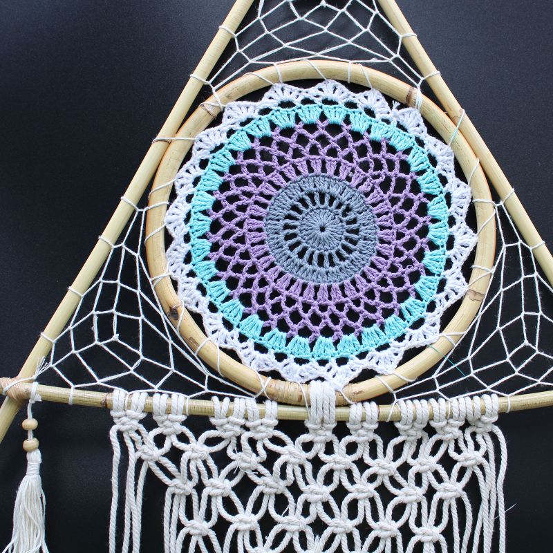 Bescherming Droomvanger - Large - Macrame Piramide Wit / Turkoois