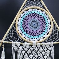 Bescherming Droomvanger - Large - Macrame Piramide Wit / Turkoois