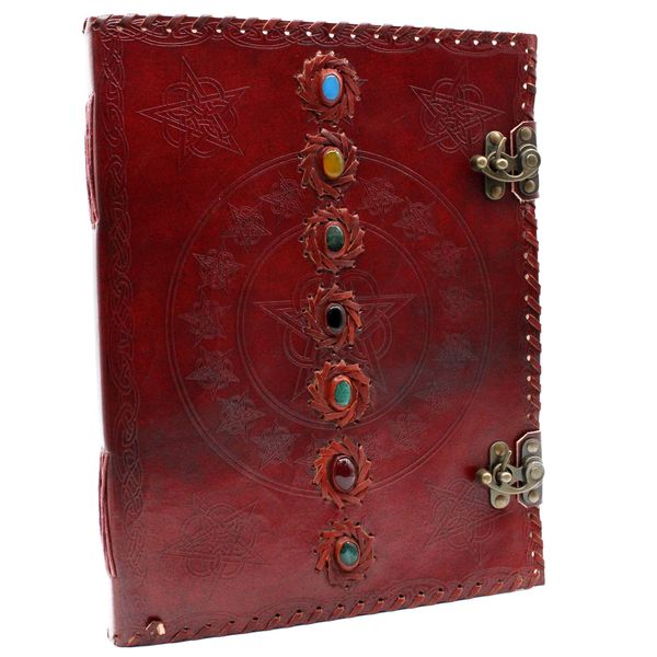 Bezoekers Boek - Large - Leer -7 Chakra - 25 x 32.5cm (200 pagina's)