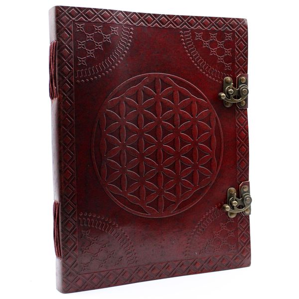 Bezoekers Boek - Large - Leer - Levensbloem - 25 x 32.5cm (200 pagina's)