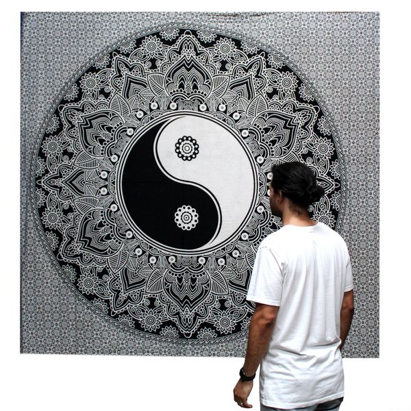 B&W Dubbele Katoenen Sprei + Wandkleed - Yin Yang
