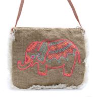 Jute Franje Tas - Olifant Borduursel