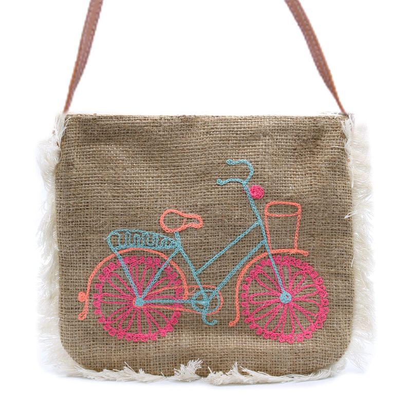 Jute Franje Tas - Fiets Borduursel