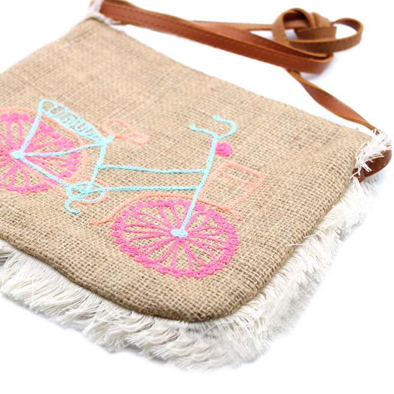Jute Franje Tas - Fiets Borduursel